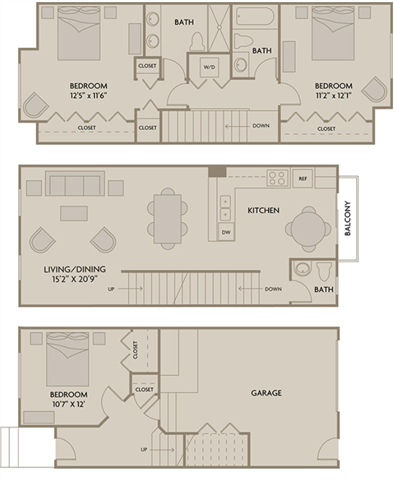 Floor plan for 3 beds, 2.5 baths, 1466 sqft
